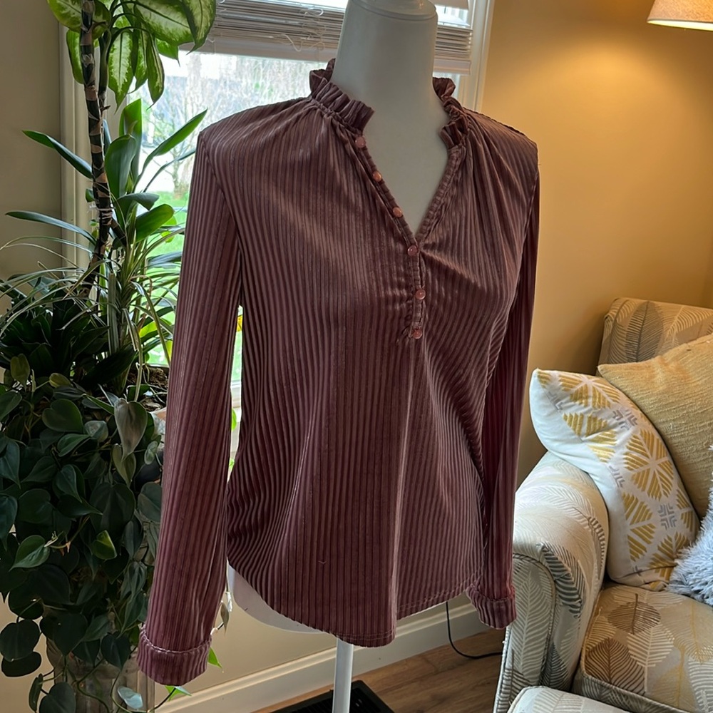 Small purple velvet long sleeve blouse